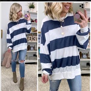 Sonya Striped Top in Navy from Madison + Mallory